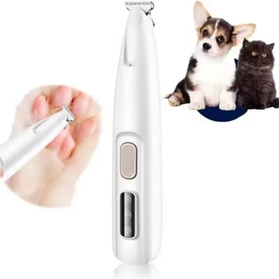 Pet micro trimmer - 2025 nieuw low noise wireless dog claw trimmer - met LED licht - multifunctionele pet trimmer - oplaadbaar pet trimmer - multifunctionele pet trimmer - waterafstotend pet hair scheermes - geschikt voor honden en katten - wit
