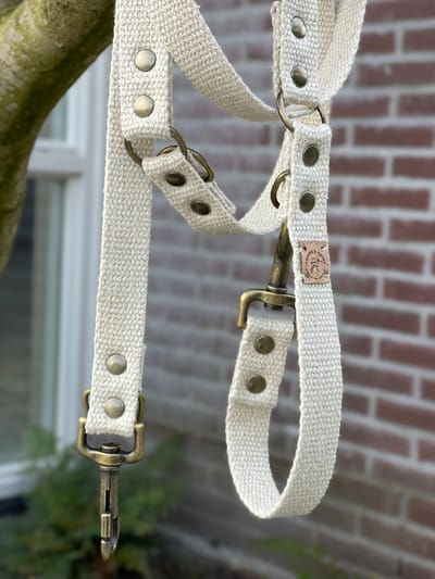 Cooper & Quint Simply Hemp Hondenriem - verstelbaar - Schelpenwit - 1.5 cm - Oud Messing