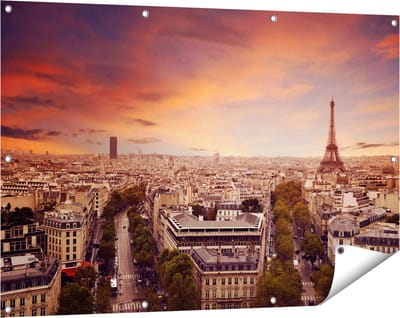 Gards Tuinposter Skyline Parijs met Eiffeltoren - 120x80 cm - Tuindoek - Tuindecoratie - Wanddecoratie buiten - Tuinschilderij