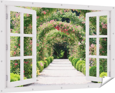 Gards Tuinposter Doorkijk Rozenbogen Tunnel - 180x120 cm - Tuindoek - Tuindecoratie - Wanddecoratie buiten - Tuinschilderij