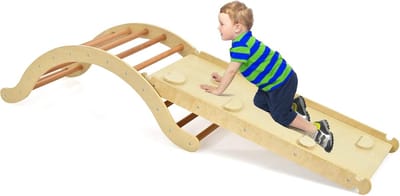 3 in 1 Kletterdreieck mit Rutsche, Klettergerüst Set bis zu 60 kg, Kletterbogen Kinder aus Massivholz, Kletterspielzeug mit Matte für Kleinkinder, Kletterleiter Indoor