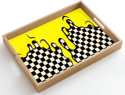 Dienblad hout 50x35 cm - Schootdienblad - Geblokt - Grafisch - Vloeistof - Geel - Borrelplank rechthoek - Plateau dienbladen