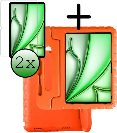 Hoesje Geschikt voor Apple iPad Air M3/M4 (2025/2026) - 13 inch - Met 2x Screenprotector - Kinderhoes Shockproof Bumper - Kidsproof Case - Tablet Hoes - Kinder Hoes Cover - Oranje