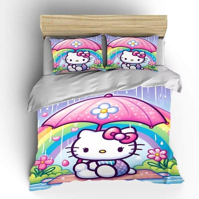 Hello Kitty Sanrio Beddengoedsets Dekbedovertrek Bedsprei Dekbedovertrek Kussensloop 2-3 Stuks Sets Schattige Slaapkamerdecoratie US King 259x228cm