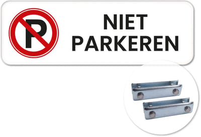 Niet parkeren bord 1 - Weerbestendig Aluminium - 40x15 cm - Bevestiging: Met hekbeugels (voor spijlen- of gaashek)