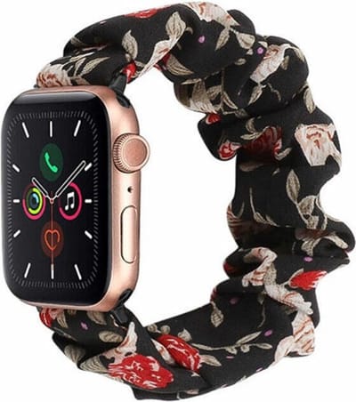 Strap-it Scrunchie band - Geschikt voor Apple Watch bandje - Series 1/2/3/4/5/6/7/8/9/10/11/SE/SE2/SE3 - Bloemen - Elastisch haarelastiek bandje van nylon - iWatch bandje voor maat: 38 / 40 / 41 / 42mm