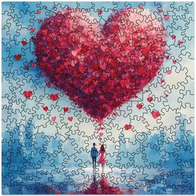 Milliwood - CB424 Houten Puzzel XXL Love in the air | Hart 3D Puzzels bouwpakket | Hobby Speelgoed voor kinderen & volwassenen | Wanddecoratie Woonkamer | 200 stukjes 40x40cm | In luxe geschenkdoos | liefdes cadeau