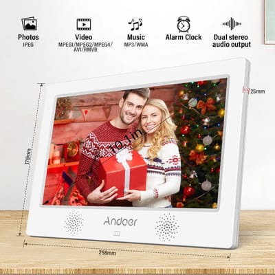 Andoer 10,1 pouces cadre photo numérique résolution 1024 * 600 support d'écran TFT-LED EU Plug blanc
