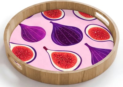 Dienblad rond 40x40 cm - Schootdienblad hout - Vijgen - Roze - Paars - Borrelplank rechthoek - Plateau houten dienbladen