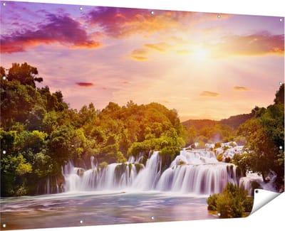 Gards Tuinposter Watervallen in het Bos - 180x120 cm - Tuindoek - Tuindecoratie - Wanddecoratie buiten - Tuinschilderij