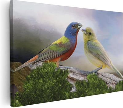 Artaza Canvas Schilderij Vogel Op Tak - 30x20 cm - Klein - Wanddecoratie Dieren - Muurdecoratie Woonkamer - Schilderijen Op Canvas Natuur