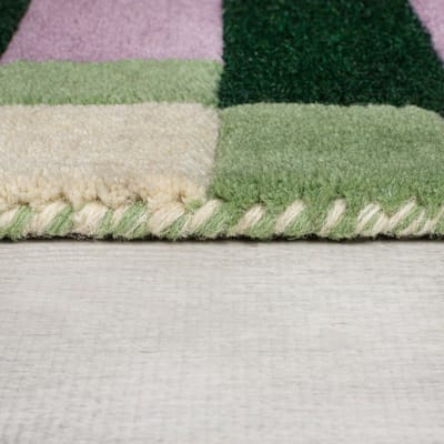 Flycarpets Laagpolig Wollen Vloerkleed Kai - Kader - Lijstmotief - Groen / Paars 160x230 cm