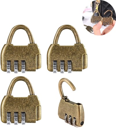 Hangslot met Cijferslo - hangslot voor bagagekabel- Slot voor Reiskoffer - Slot met Cijferslot - Voor binnen en buiten - Slot voor kluisjet - Kofferslot - Cijferslot Kluisje - Cijferslot deur - Met Cijfercode - 4stuks - Bronzen