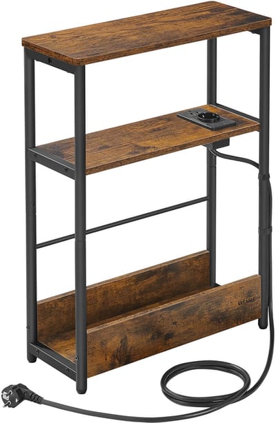 MAZAZU - Nachtkastje - Met stopcontact - Bruin - Zwart - 18x45x58