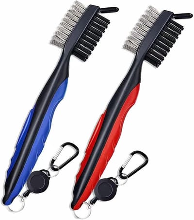 Golfclub borstels set van 2, ergonomisch en lichtgewicht ontwerp, met retractable groefreiniger en comfortabele grip, eenvoudig aan golf tas te bevestigen (Rood+Blauw)