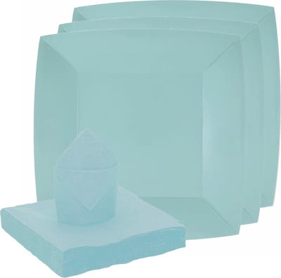 Santex feest/verjaardag servies set - 10x bordjes/25x servetten - lichtblauw - karton