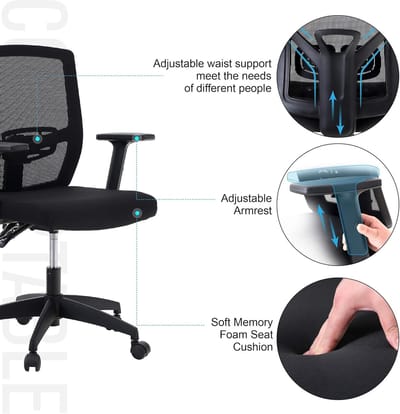 Bureaustoel Casa Velluto ErgoMax Pro | Ergonomische Draaistoel met Verstelbare Hoogte, Lendensteun, Kantelfunctie en Armleuningen | Computerbureaustoel Mesh Ademend, Tot 160 kg Belastbaar | Thuiswerk, Kantoor en Gaming | Zwart