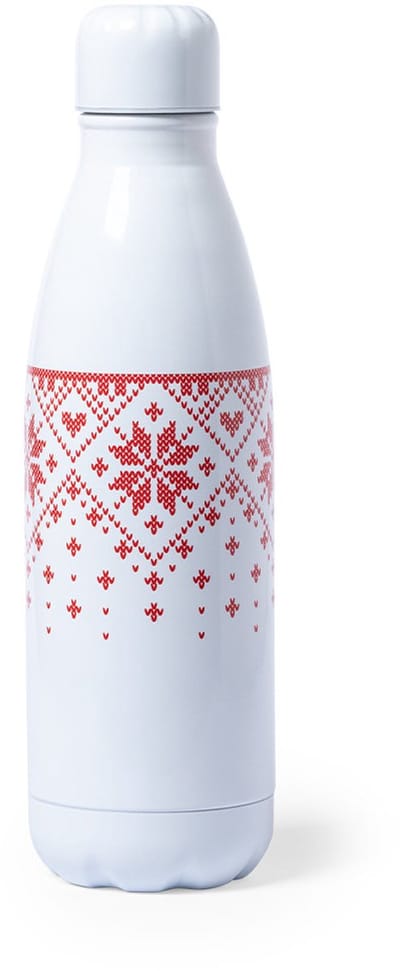 Witte RVS fles incl dop met winters motief, inhud 790ml model Yalok