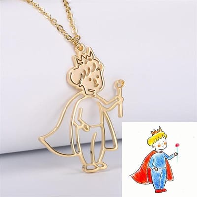 Fils Custom Kindertekening Ketting Hanger Roestvrij Staal Gepersonaliseerde Kinder Kunstwerk Hanger Voor Kinder Sieraden Verjaardagscadeaus rosé gouden kleur
