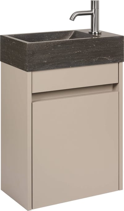 Saqu Florence Toiletmeubel - 40x22x60 cm - Voorgemonteerd - in Mat Greige met Hardste Fontein Rechts - Fonteinmeubel - WC Kastje - WC Meubel
