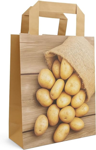 Bruine papieren draagtassen met plat handvat voor aardappelen - diverse afmetingen