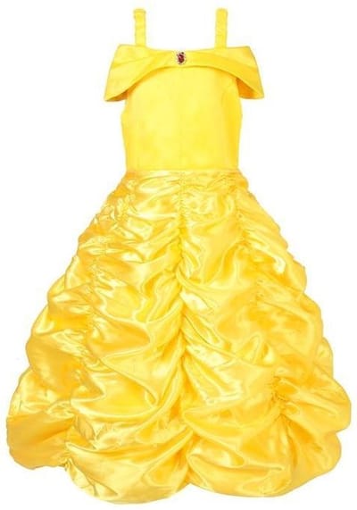 Prinses - Prinses Belle jurk - Prinsessenjurk - Verkleedkleding - Feestjurk - Sprookjesjurk - Goud - Maat 98/104 (2/3 jaar)