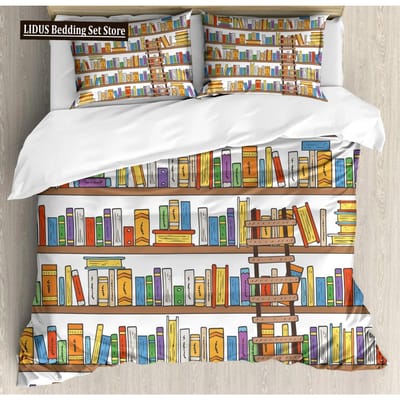 Boekenliefhebbers Cadeau Dekbedovertrek Set Volledige Maat, Lezers en Literair Liefhebber Beddengoed Sets, Vintage Bibliothecarissen Boekenplank Dekbedovertrek 70x133cm 2pcs