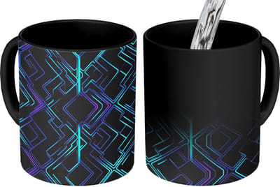 Magische Mok - Foto op Warmte Mokken - Koffiemok - Ruitvormen - Abstract - Neon - Paars - Magic Mok - Beker - 350 ML - Theemok