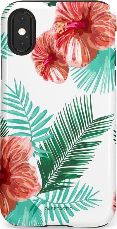 Casetastic Hoesje Geschikt voor Apple iPhone X/Xs - Stijlvolle Beschermende Duo-layer Case - Exotisch Roze Flora
