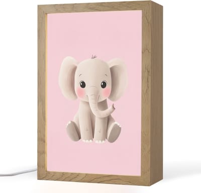 Nachtlampje 20x30 cm - Kinder lampje - Olifant - Baby - Roze - Cartoon - Tafellamp kinderkamer - Slaapkamer lamp - Bedlamp kinderen - Kinderlampje stopcontact - Wandlamp babykamer - Nachtlampjes
