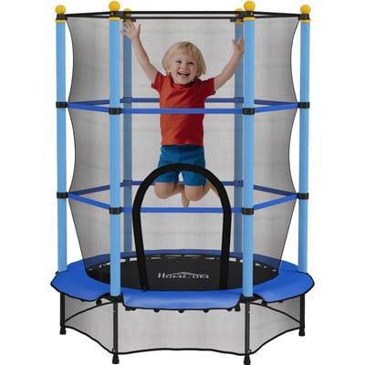 HOMCOM kindertrampoline Ø 1,40 × 1,90H m veiligheidsnet deur met ritssluiting Veerhoezen 6 gevoerde palen inbegrepen Blauw Blauw