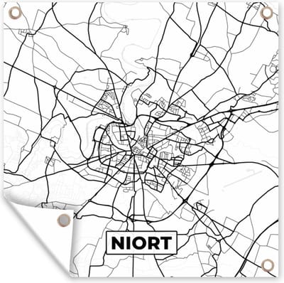 Tuin poster Stadskaart - Plattegrond - Kaart - Frankrijk - Niort - Zwart wit - 200x200 cm - Tuindoek