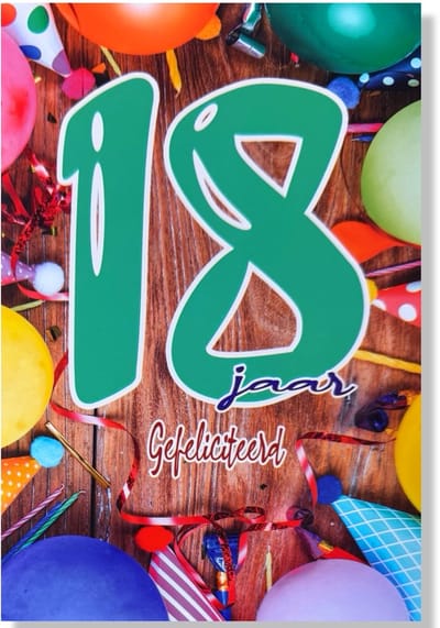 Hoera 18 Jaar! Luxe verjaardagskaart - 12x17cm - Gevouwen Wenskaart inclusief envelop - Leeftijdkaart