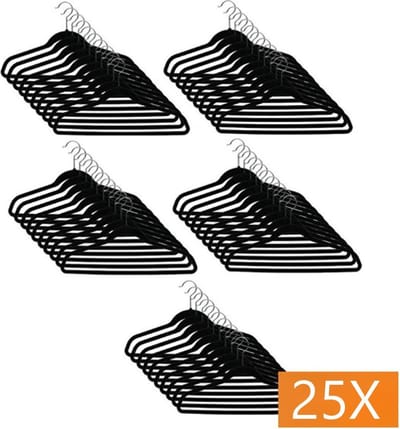 Kledinghangerset 25 stuks - Non slip kledinghangers - Fluweel zwart