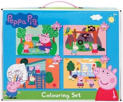 Peppa Pig Kleur / Puzzel Set - Blauw / Multicolor - Creatief - Sticker - Kleuren - Knutselen - DIY