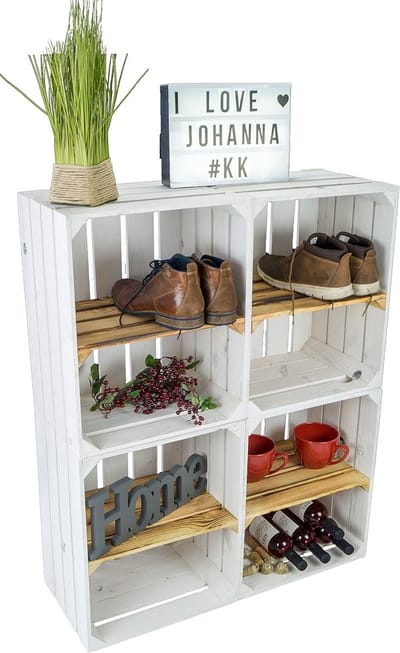 Set van 4 Houten Fruitkisten Wit Gelazuurd met Decoratieve Inzetstukken