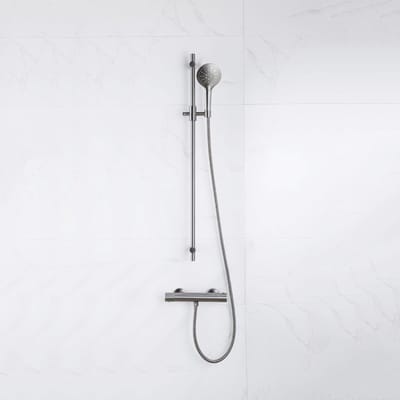 FugaFlow Eccelente Sobrado Badkamer douchekraan met glijstangset met ronde handdouche, metalen doucheslang Gunmetal PVD