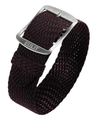 EULIT horlogeband - perlon - 18 mm - bruin -  metalen gesp