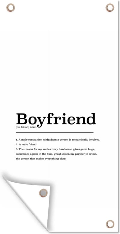 Schuttingposter Vriend definitie - Quotes - Spreuken - Boyfriend - Woordenboek - 100x200 cm - Tuindoek