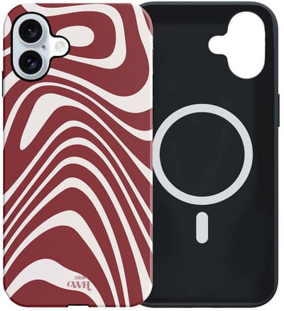xoxo Wildhearts siliconen hoesje geschikt voor iPhone 16 MagSafe hoesje - Boogie Wonderland Red - Double Layer - Magnetisch telefoonhoesje - Magneet case - Backcover met dubbele bescherming - Golvenprint - Golvend patroon - Rood