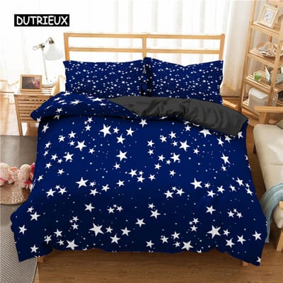 Ster Eenpersoons Tweepersoons Twin Queen Beddengoed Set 2/3 stuks Nachthemel Polyester Bedsprei Kind Dekbedovertrek Set Donkerblauw Melkweg Beddengoed 140x200cm 3pcs