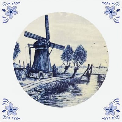 Delfts blauw tegeltje - Hollandse molen - delfts blauw wandbord - delftsblauw - hollandse cadeautjes - wanddecoratie - decoratieve accessoires