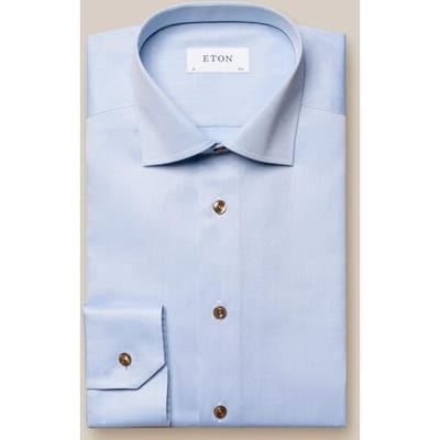 Eton Overhemd Uni Subtle Texture Signature Twill Brown Contrast Details Licht Blauw / male