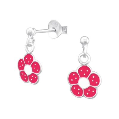 Aramat Jewels | Oorbellen | 925 Zilveren Bloem Oorbellen met Emaille Diverse Kleuren - Bloemetjes | Met hanger Roze-8mm | |7mm | Zilver | Kinderen, Volwassenen | Verkleurd niet
