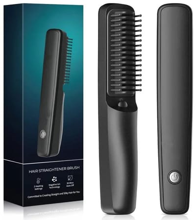 Rolu Baardborstel – Warmteborstel – Stijltang – Baardkam - USB Oplaadbaar – Draadloos – 180 Tot 200 Graden - Zwart