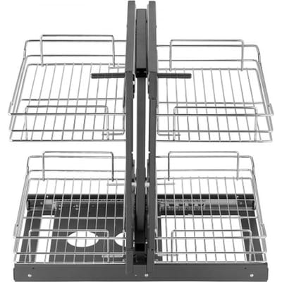 VEVOR Keukenkastorganizer met 2 lagen en 4 planken, verchroomde opbergmand van koolstofstaal, opbergorganizer, links- en rechtsdraaiend, min. deuropeningsbreedte 38 cm