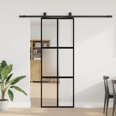 vidaXL - Schuifdeur - met - beslagset - 76x205 - cm - gehard - glas - zwart