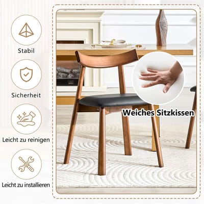 HAUSS SPOLE Eetkamerstoel - Set Van 2 - Ergonomische Rugleuning Met Gewatteerde Zitting - Voor Eetkamer En Keuken - Hout Zwart