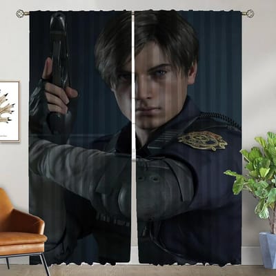 Verduisterend Gordijn voor Kamer 2 Panel Leon-Kennedy Tule voor Slaapkamer Halloween Decoratie Shades Scheidingswand Huis Interieur Gordijnen W50xH70cmx2pcs-CL
