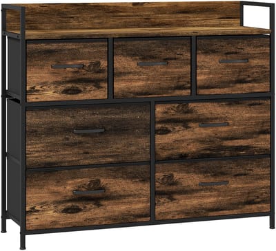 HOMCOM commode met 7 stoffen lades industrieel design - Ladekast - Dressoir - Bruin